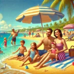 friendly beach scene in August