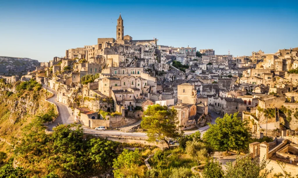 Matera, Italy – Ancient stone cave dwellings glowing under the autumn sun