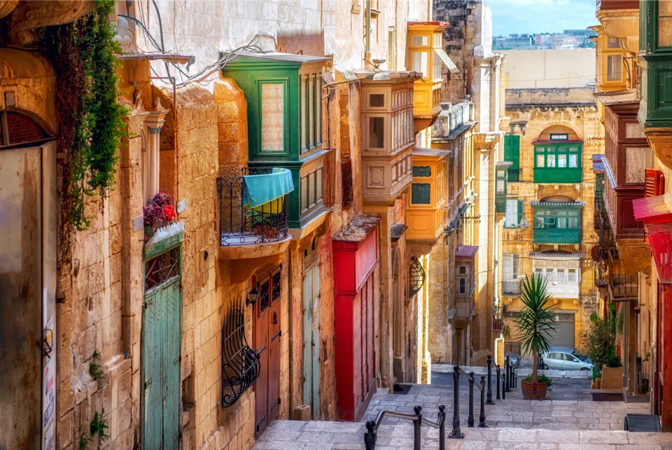 Cultural streets of Valletta, Malta in warm November