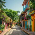 medium vecteezy a vibrant street scene with colorful buildings and lush 50689205 medium