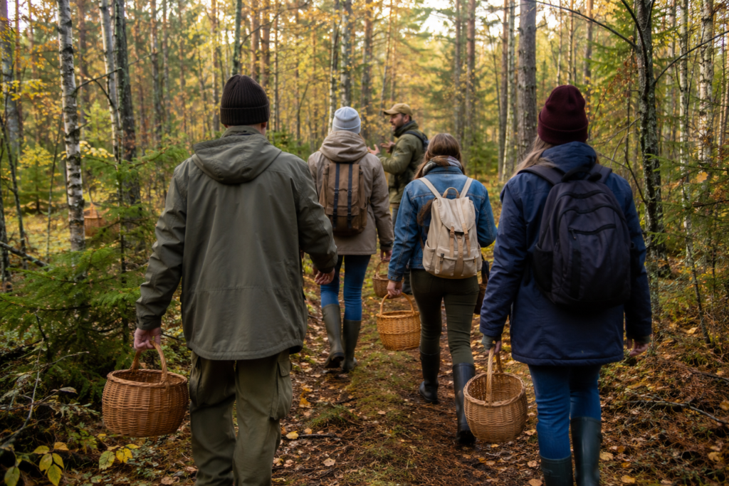 guided mushroom foraging tour group
