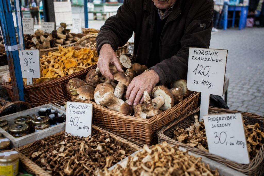 krakow market wild mushroom stall