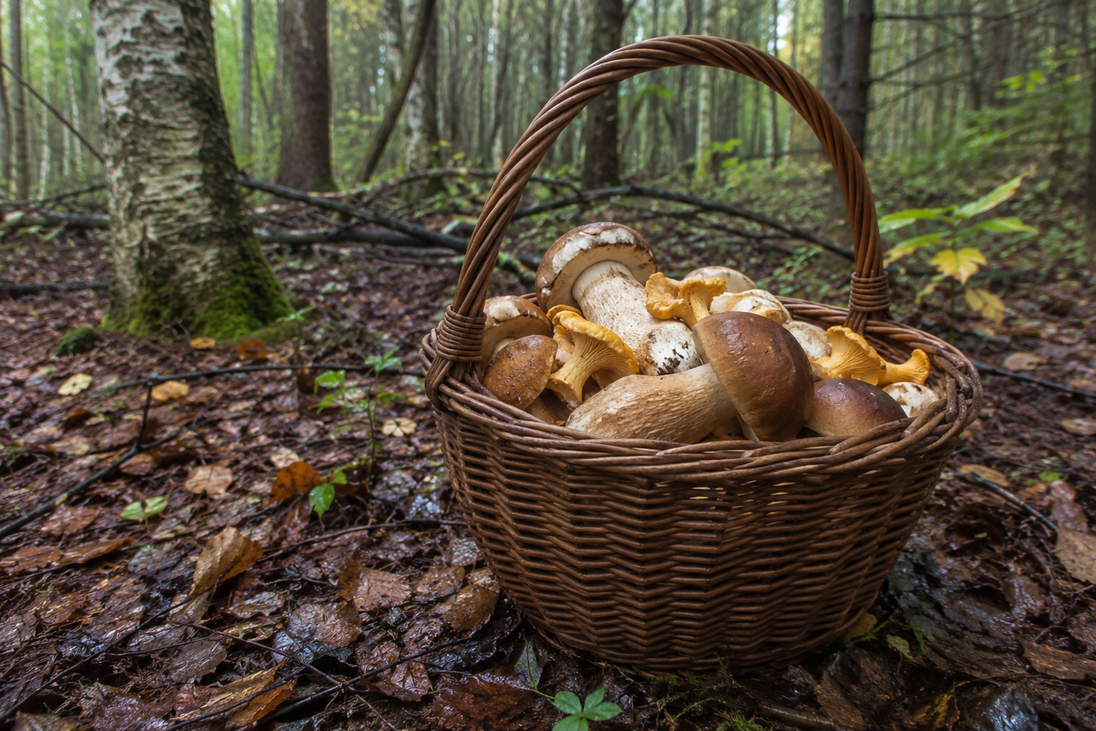 mushroom picking poland september basket forest