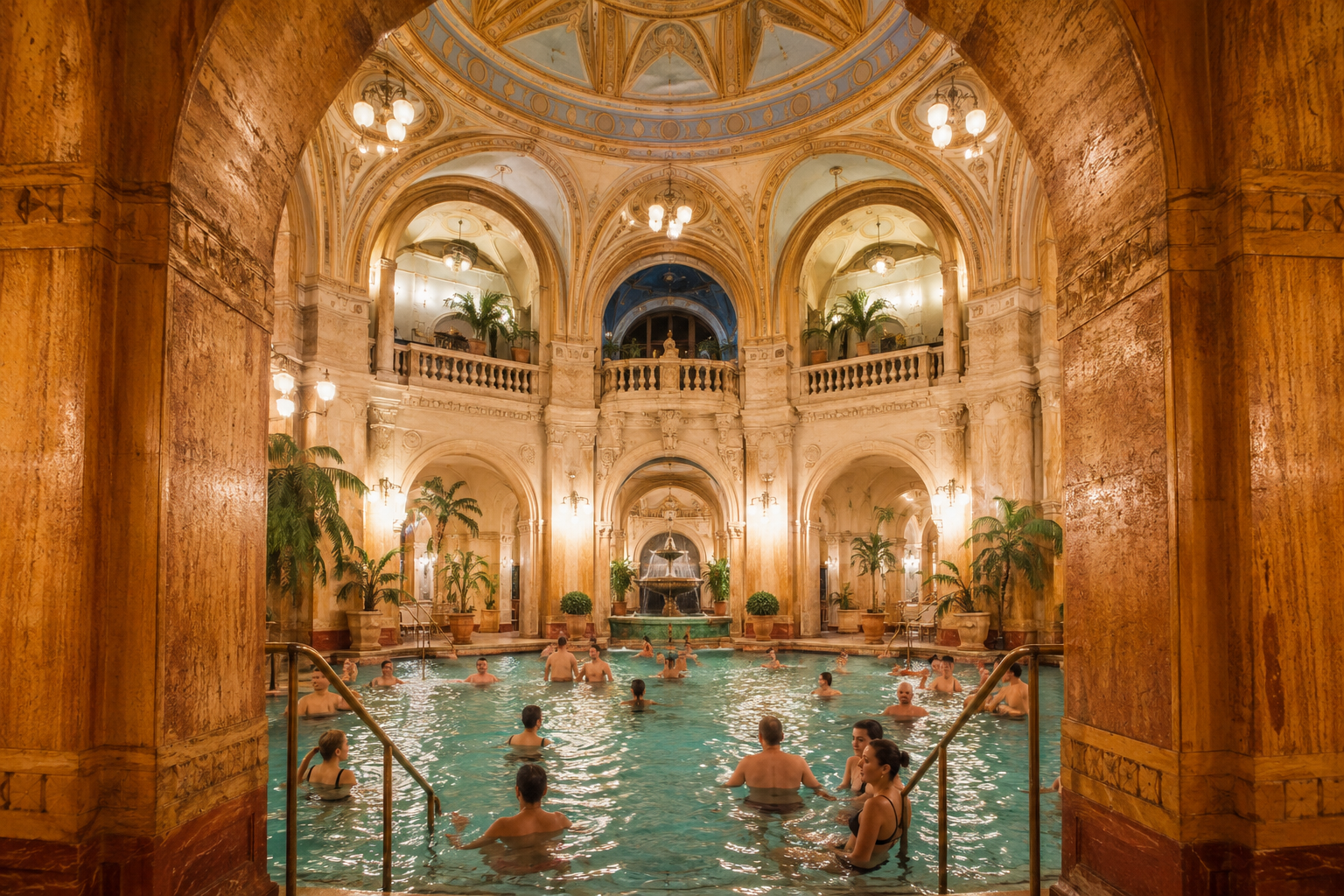 7 Best Hot Springs to Visit in October (Before the Winter Crowds Show Up) 17 Historic thermal bath interior in Budapest with bathers