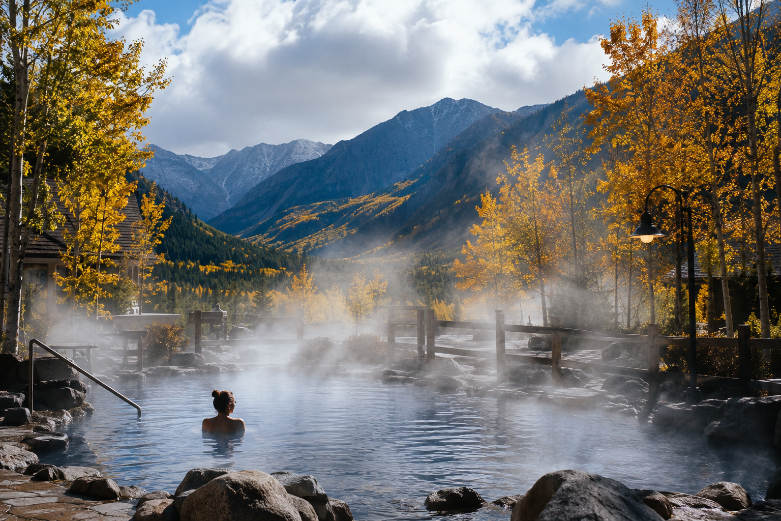 7 Best Hot Springs to Visit in October (Before the Winter Crowds Show Up) 16 Outdoor hot spring pool in the Colorado mountains in autumn