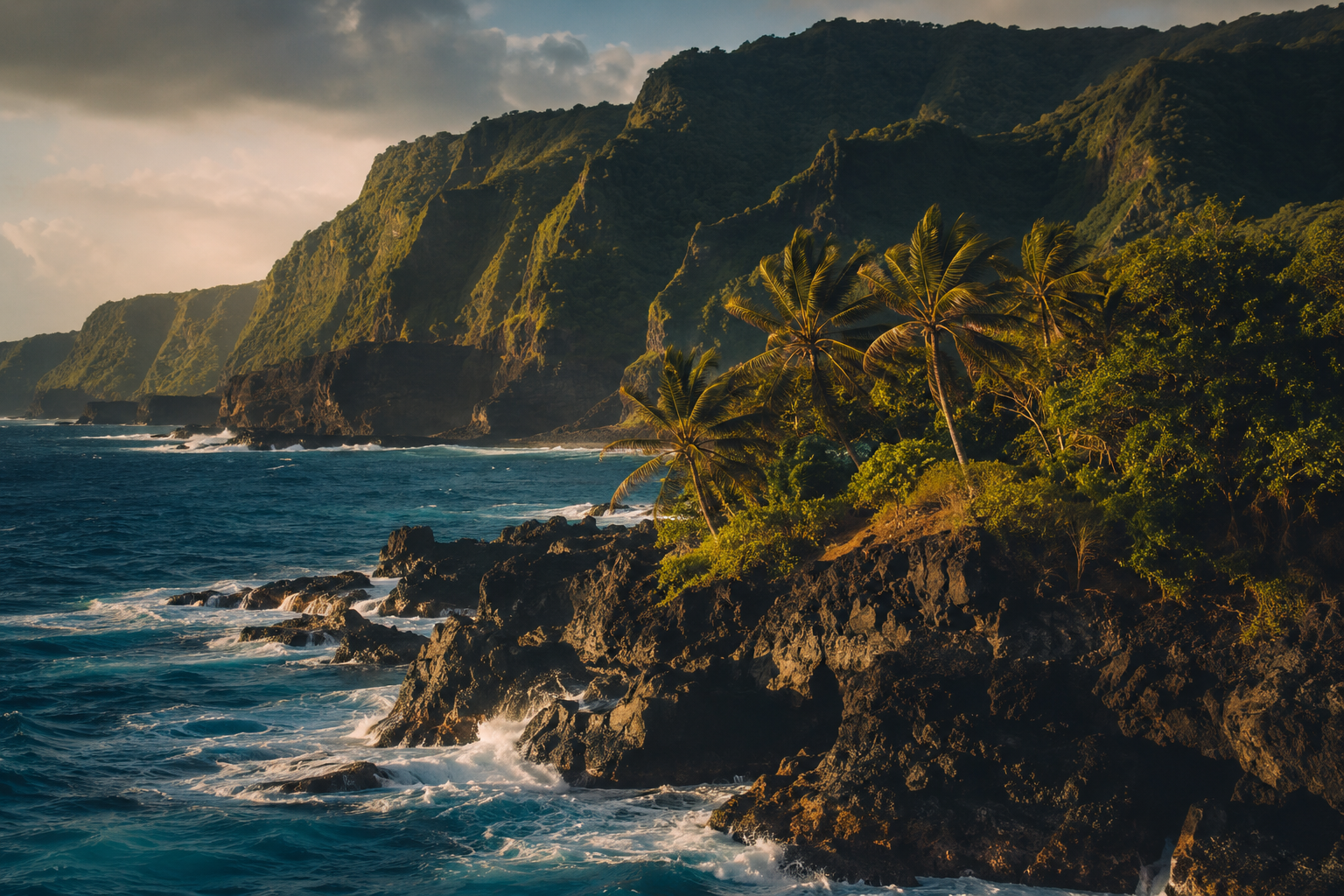 Hawaii — volcanic coastline and palms