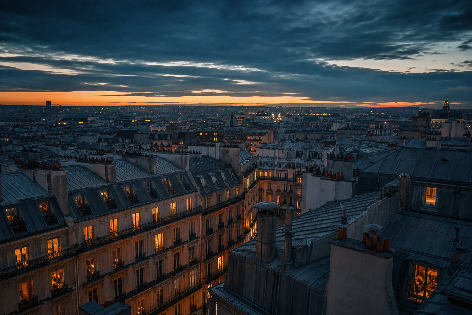 Paris — Haussmann rooftops in the blue hour