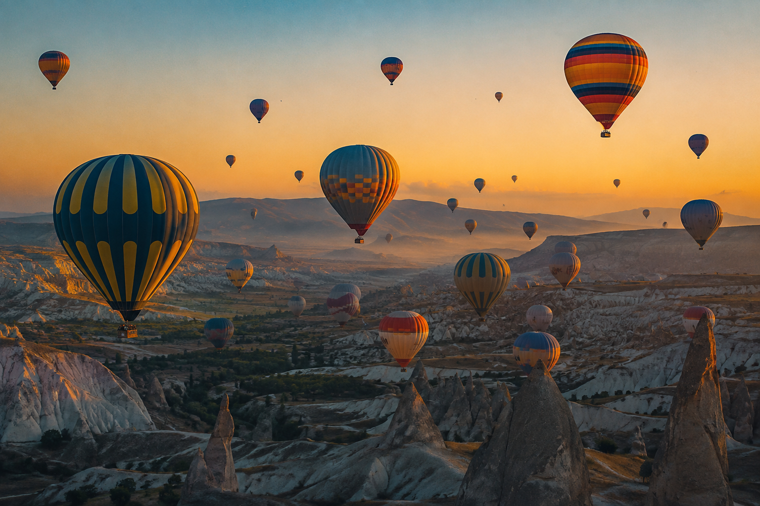 Türkiye — balloons over Cappadocia at sunrise