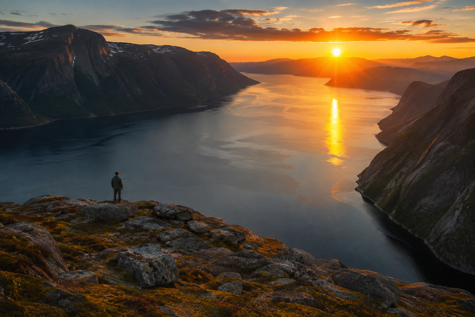 June travel — Norwegian fjord under midnight sun