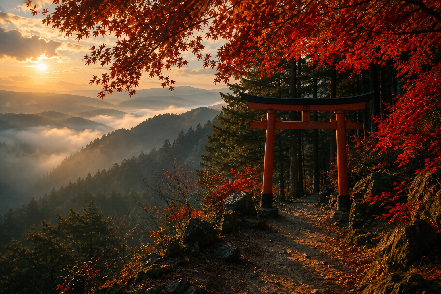 When to Go: Japan — torii gate and autumn maples