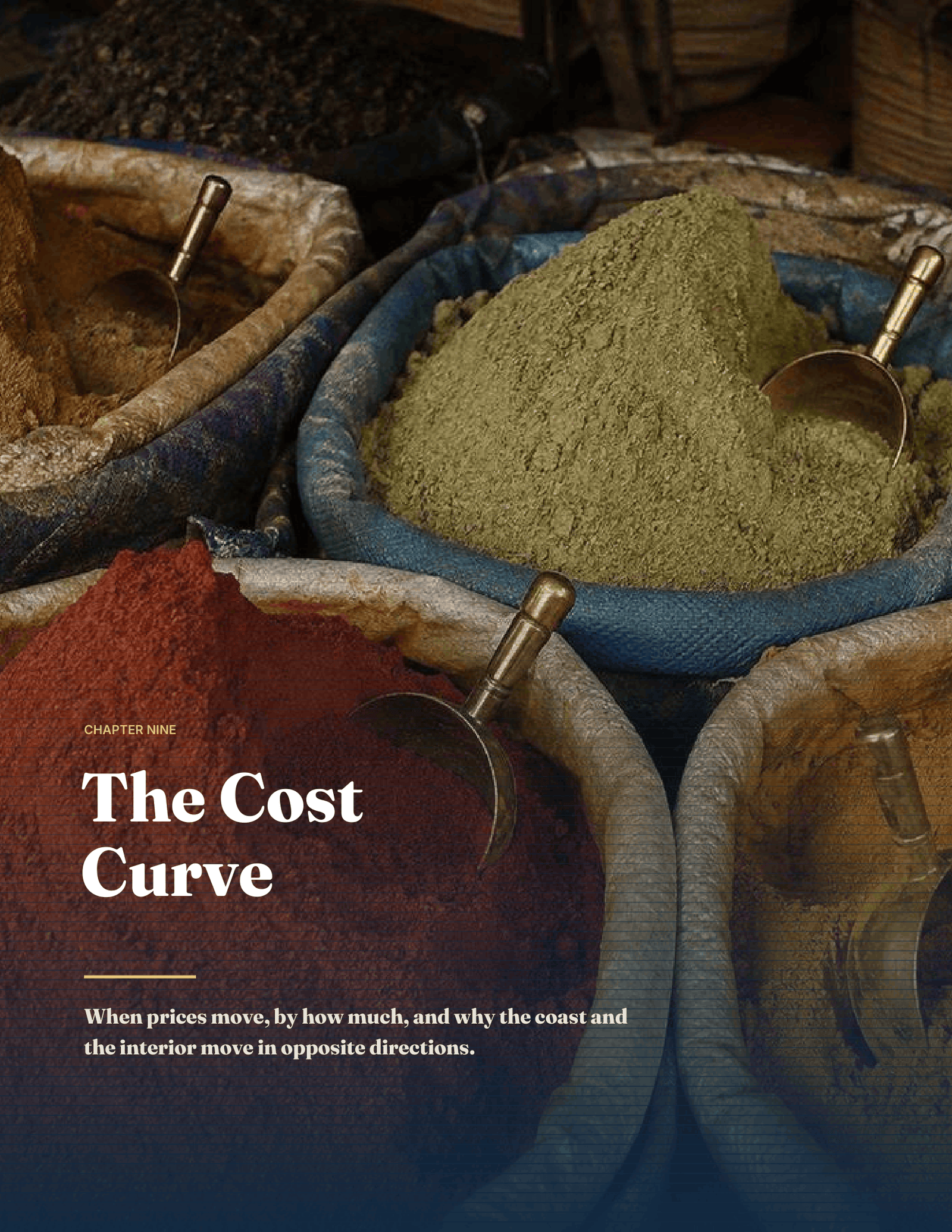 The Cost Curve chapter opener, over spice bowls in a market